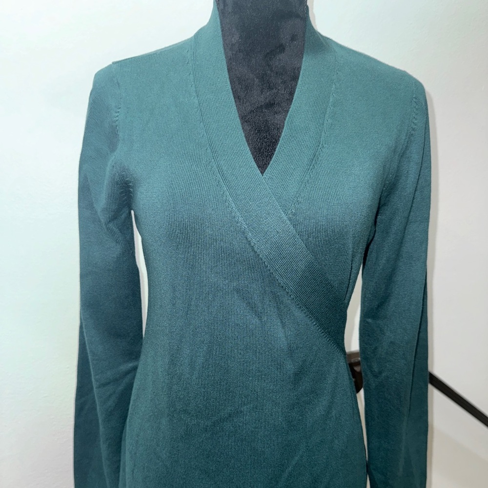 Lulus Literary Lover Forest Green Wrap Sweater Dress - Picture 11 of 12